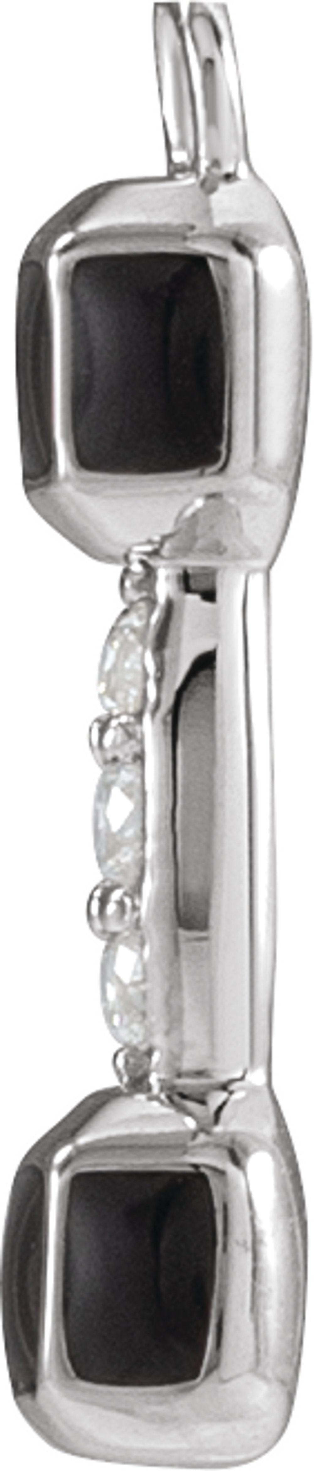 14K White Petite Pavé™ .015 CTW Natural Dangle Black Enamel Barbell Dangle