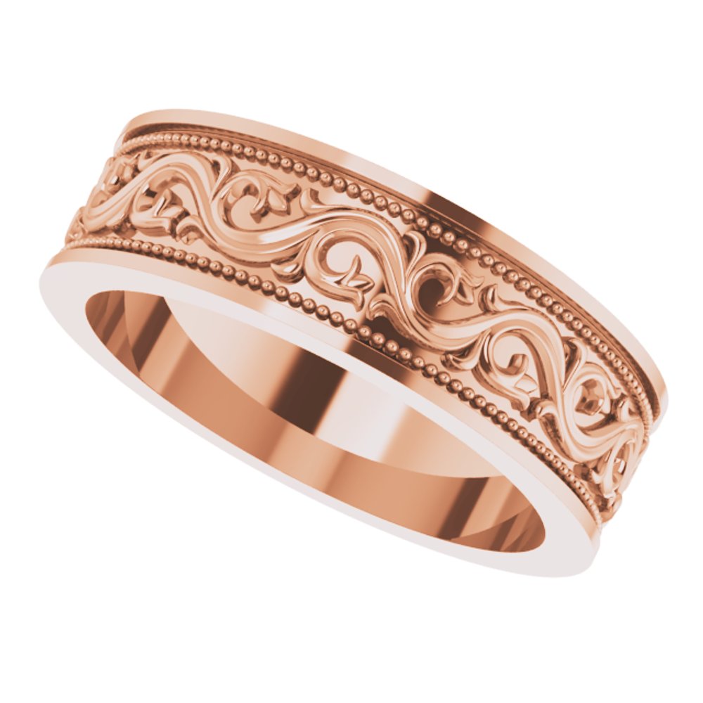 10K Rose Gold 6 mm Milgrain Sculptural Flat Band Size 7