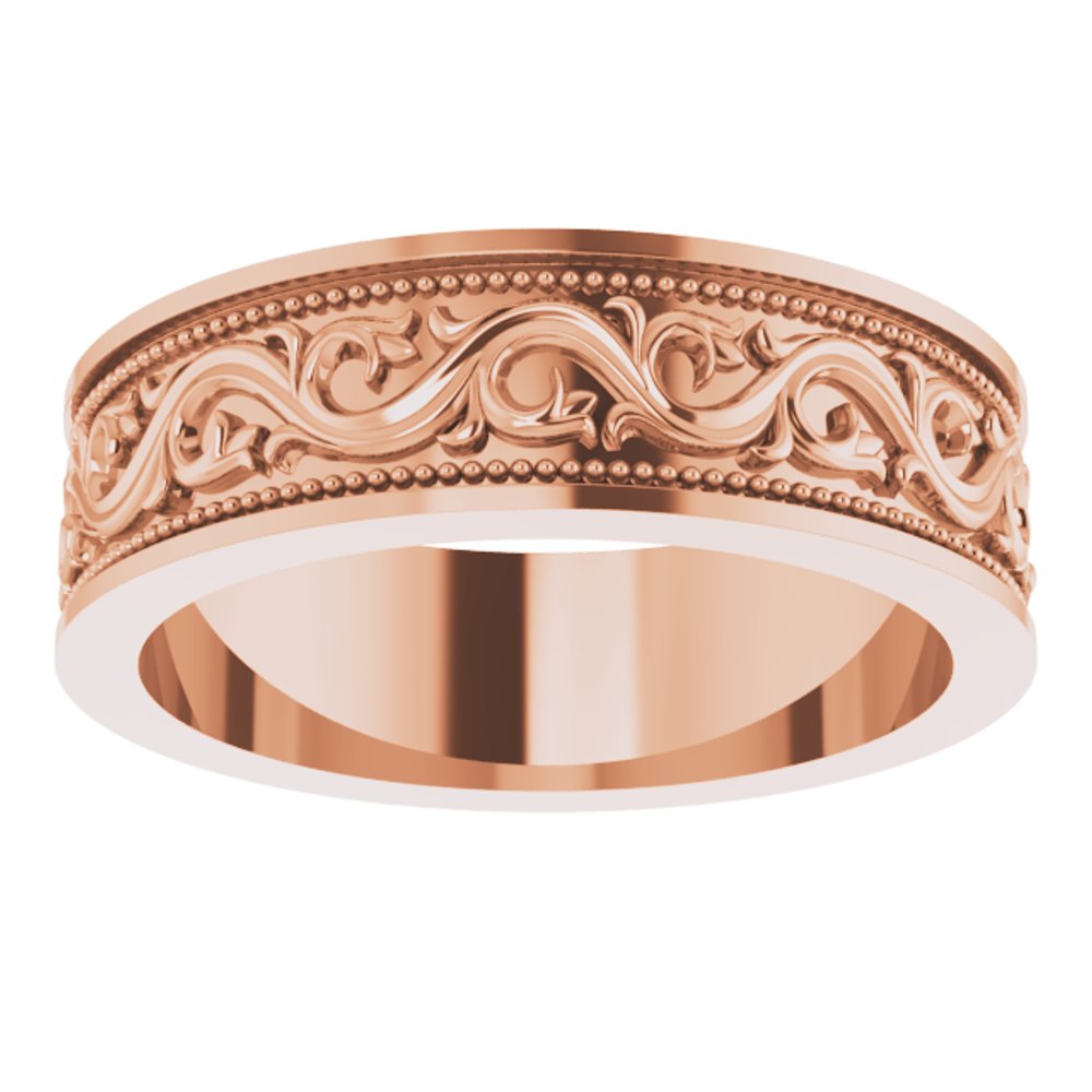 10K Rose Gold 6 mm Milgrain Sculptural Flat Band Size 7