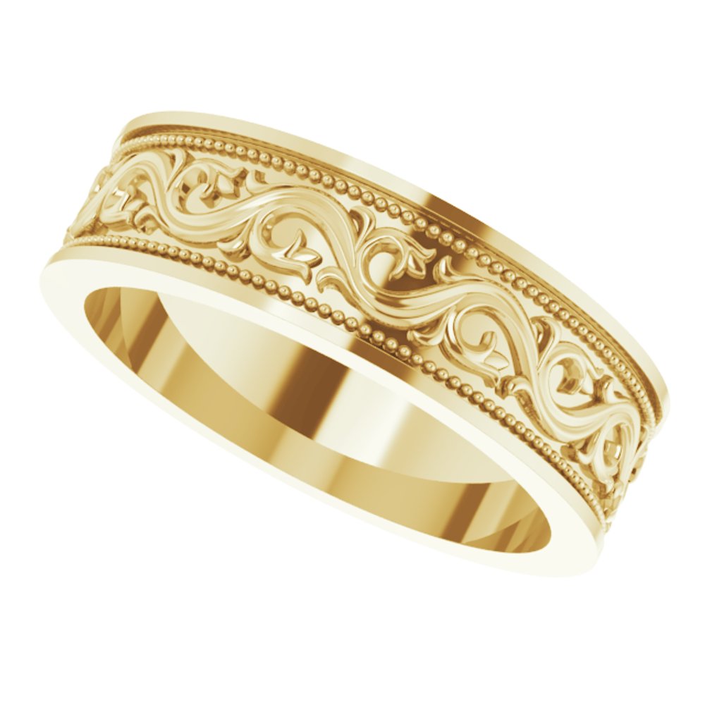 14K Yellow Gold 6 mm Milgrain Sculptural Flat Band Size 8