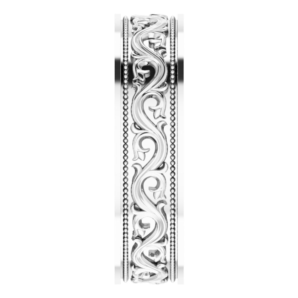 14K White Gold 6 mm Milgrain Sculptural Flat Band Size 9.5