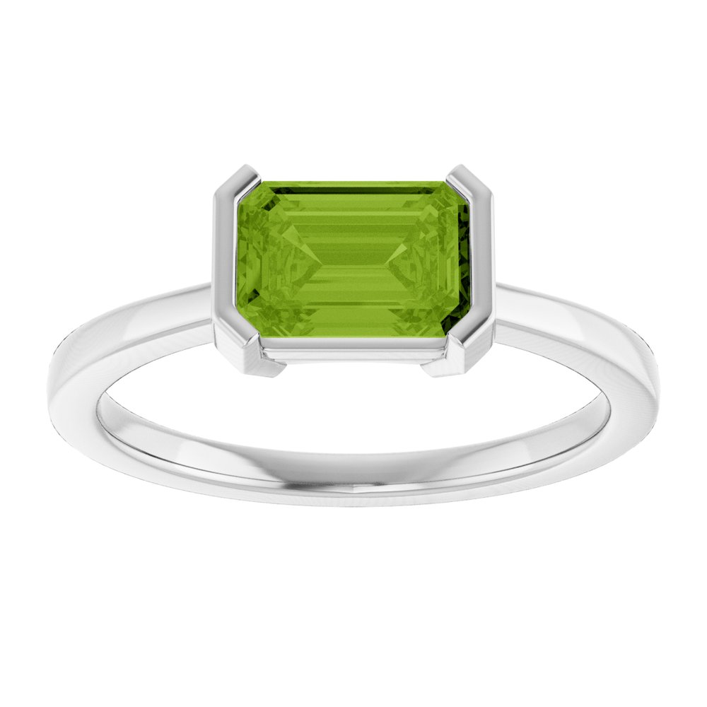 14K White Gold Natural Peridot Ring