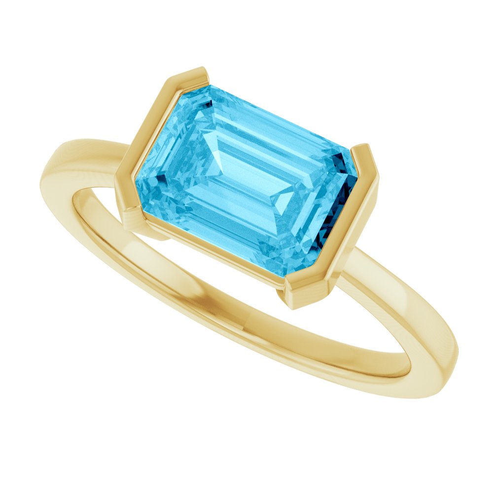 14K Yellow Gold Lab-Grown Aqua Sapphire Ring