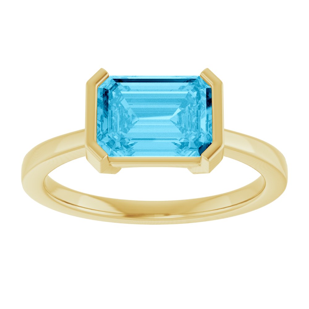 14K Yellow Gold Lab-Grown Aqua Sapphire Ring
