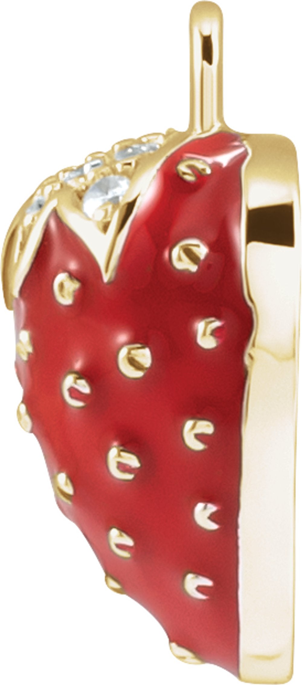14K Yellow Petite Pavé™ .04 CTW Natural Diamond Red Enamel Strawberry Dangle