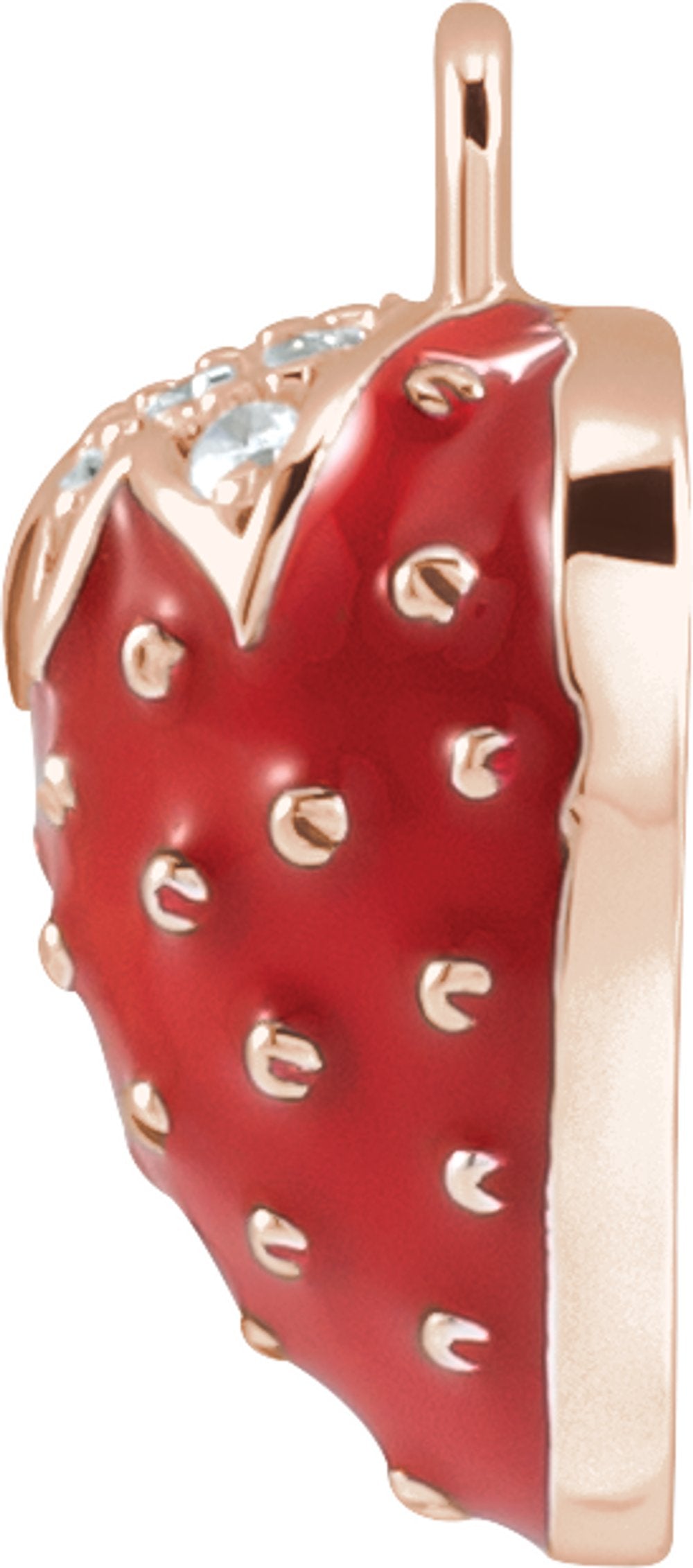 14K White Petite Pavé™ .04 CTW Natural Diamond Red Enamel Strawberry Dangle