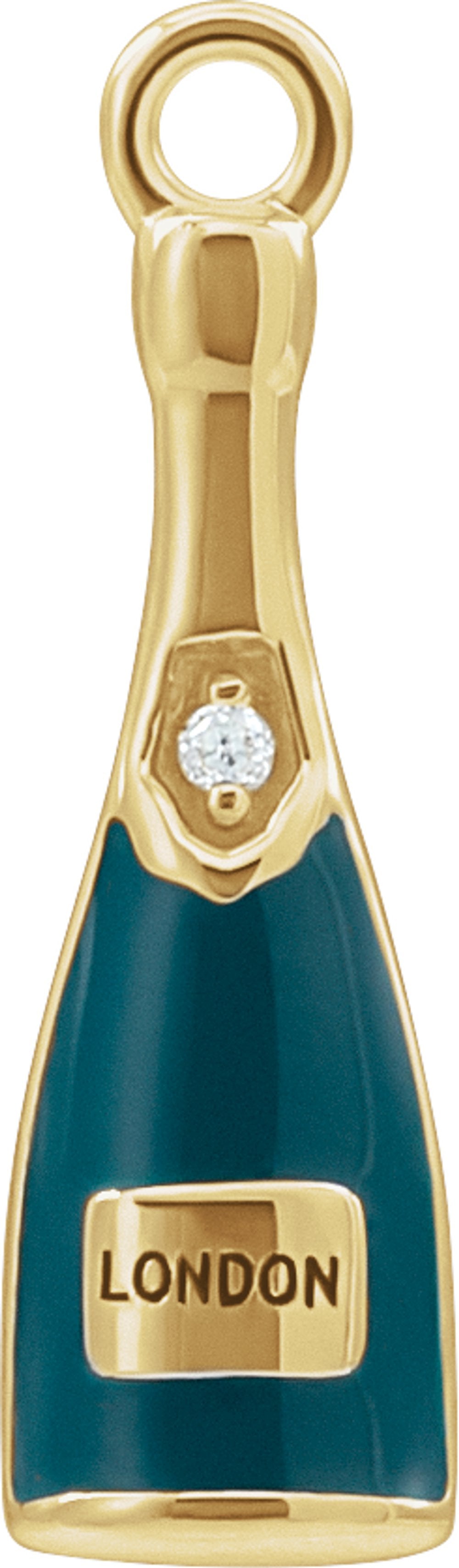 14K Yellow Petite Pavé™ .005 CT Natural Diamond Green Enamel Champagne Dangle
