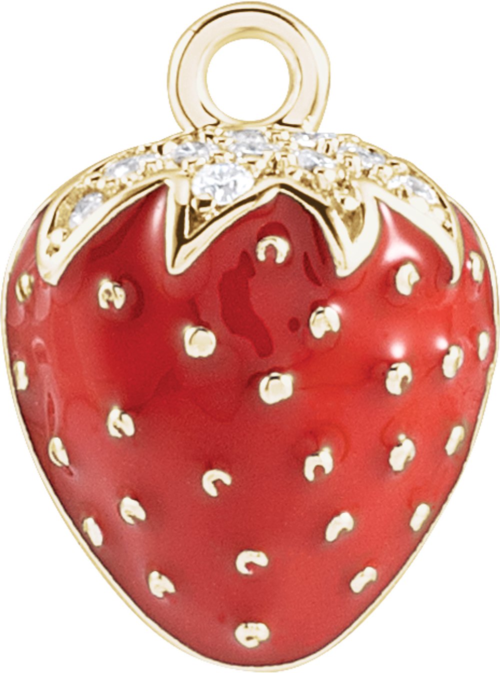 14K Yellow Petite Pavé™ .04 CTW Natural Diamond Red Enamel Strawberry Dangle