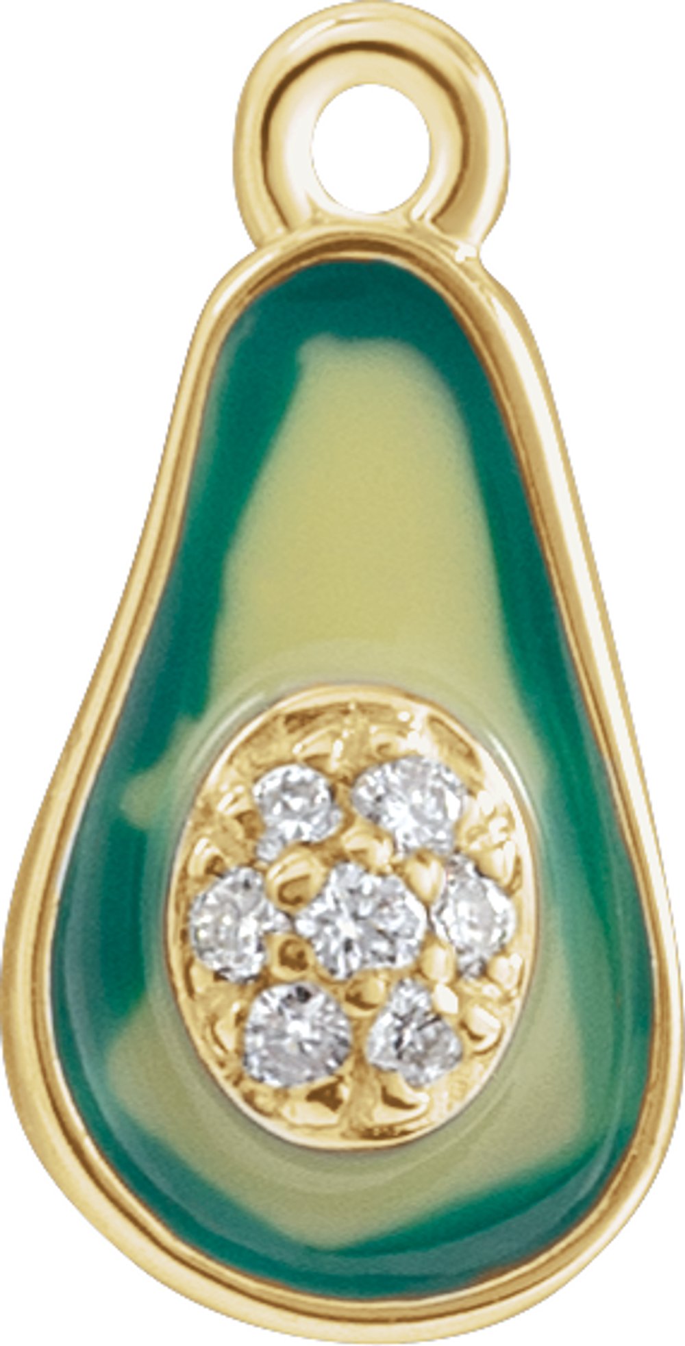 14K Yellow Petite Pavé™ .025 CTW Natural Diamond Green Enamel Avocado Dangle