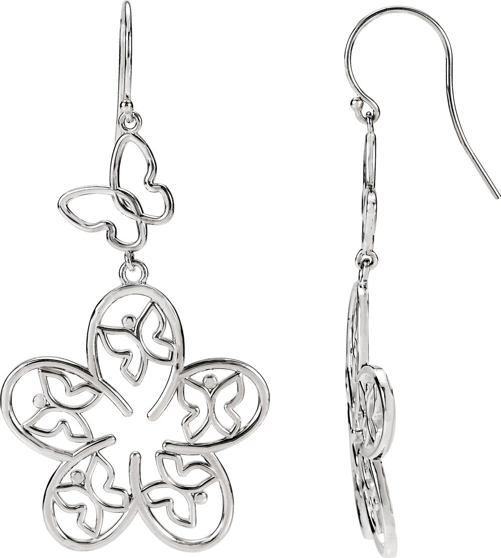 Sterling Silver Butterfly & Flower Earrings