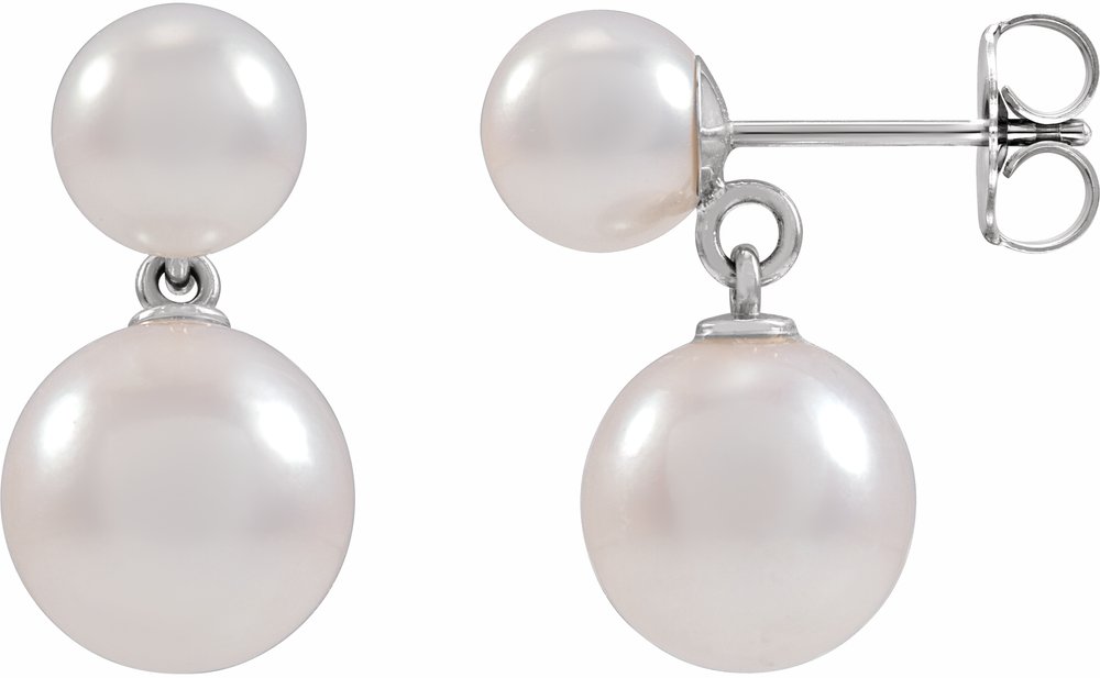 14K White Gold Cultured White Freshwater Pearl Earrings