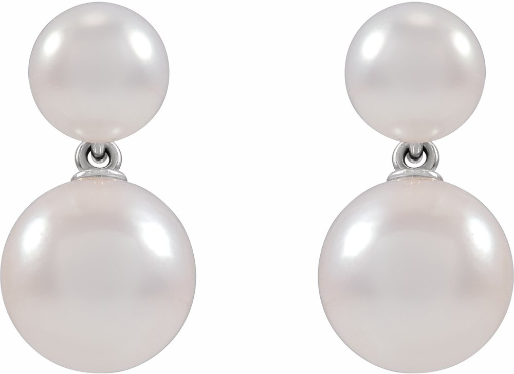 14K White Gold Cultured White Freshwater Pearl Earrings