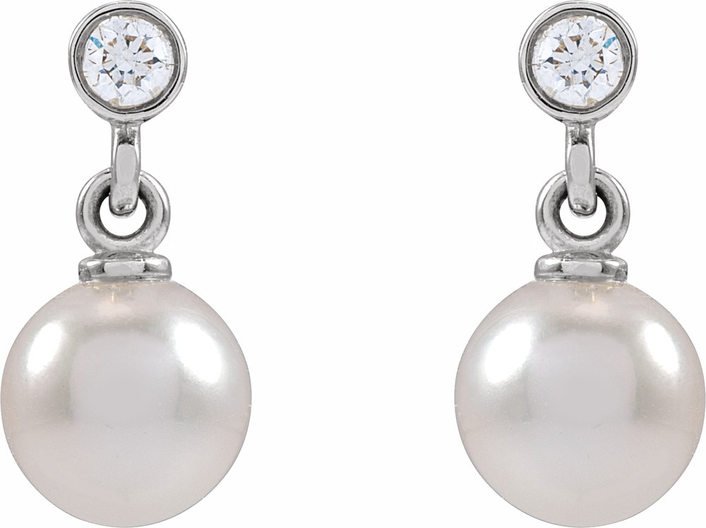 14K White Gold Cultured White Akoya Pearl & .06 CTW Natural Diamond Earrings