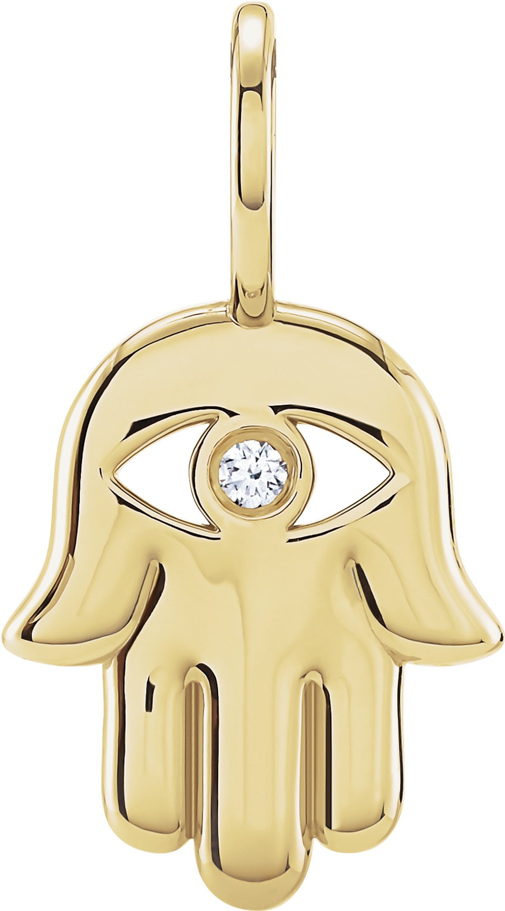 14K Yellow Gold .02 CT Natural Diamond Hamsa Hand Charm/Pendant