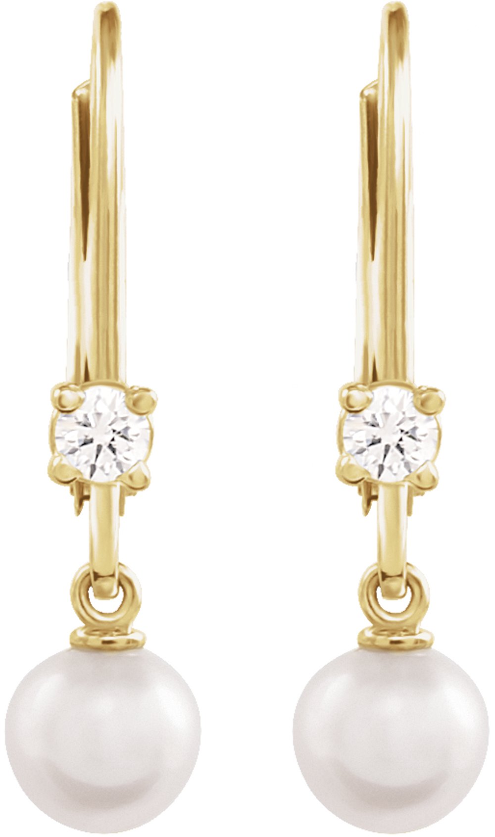 14K Yellow Gold Cultured White Akoya Pearl & 1/8 CTW Natural Diamond Earrings