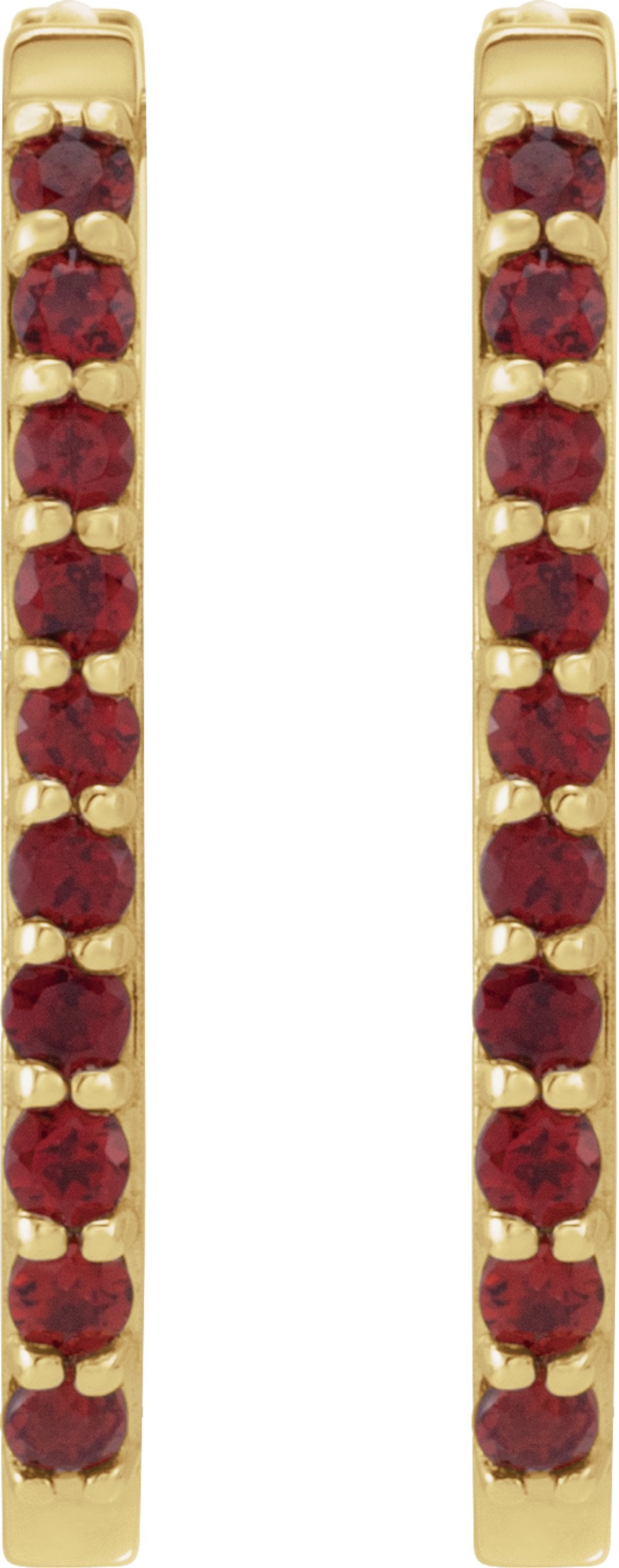 14K Yellow Gold Natural Mozambique Garnet 20 mm Hoop Earrings