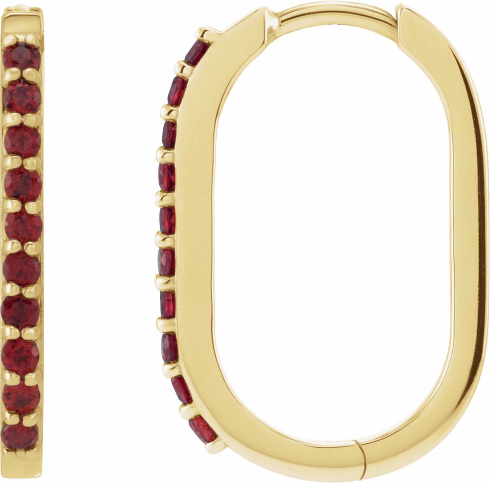 14K Yellow Gold Natural Mozambique Garnet 20 mm Hoop Earrings