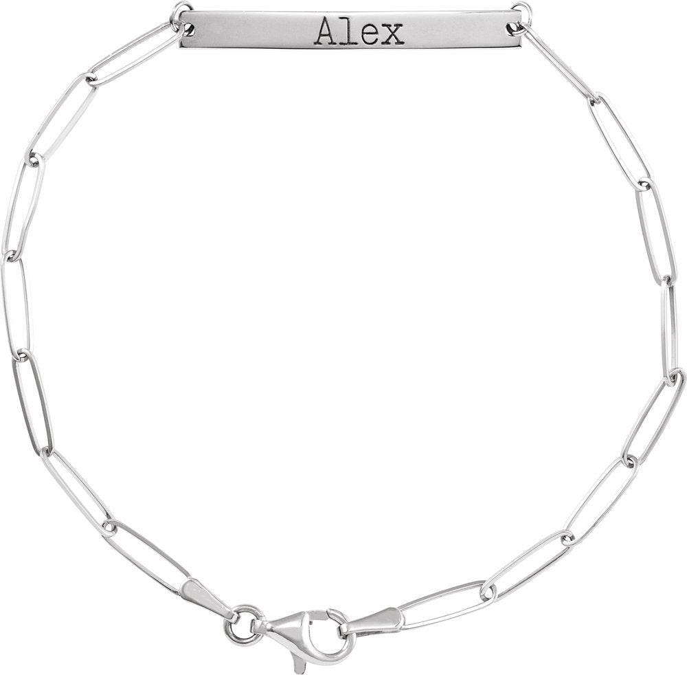 14K White Gold Engravable Bar 7" Bracelet