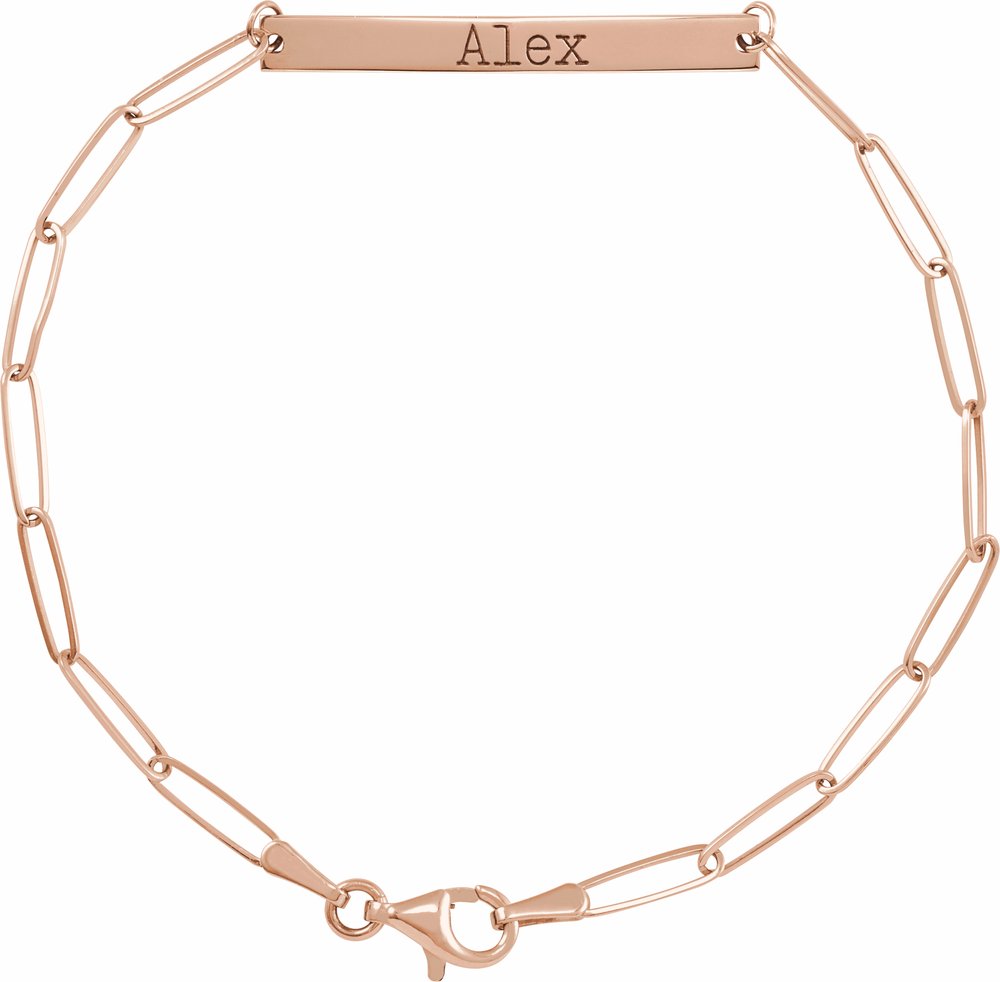 14K Rose Gold Engravable Bar 7" Bracelet