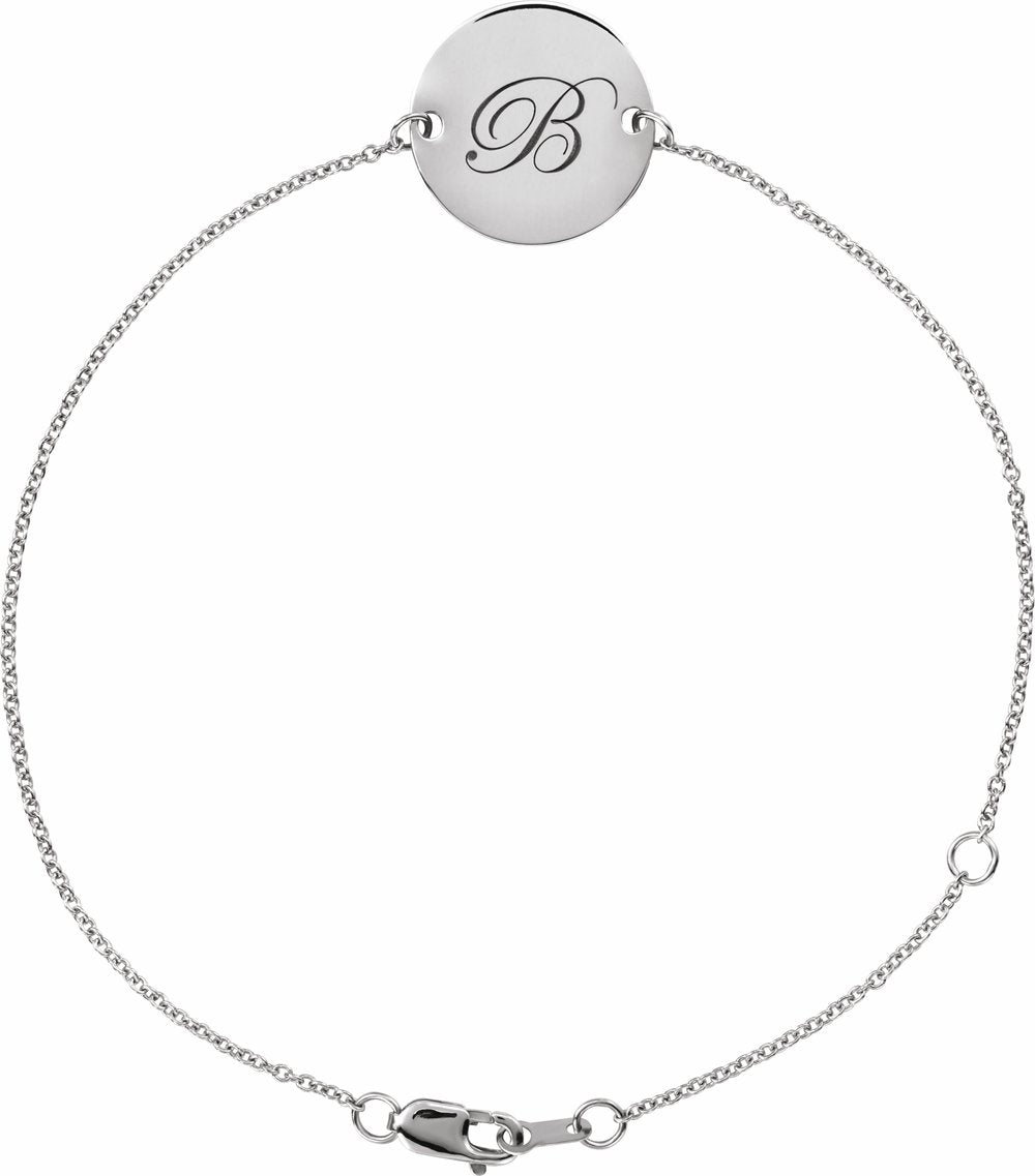 14K White Gold Engravable Disc Adjustable 6 1/2-7 1/2" Bracelet