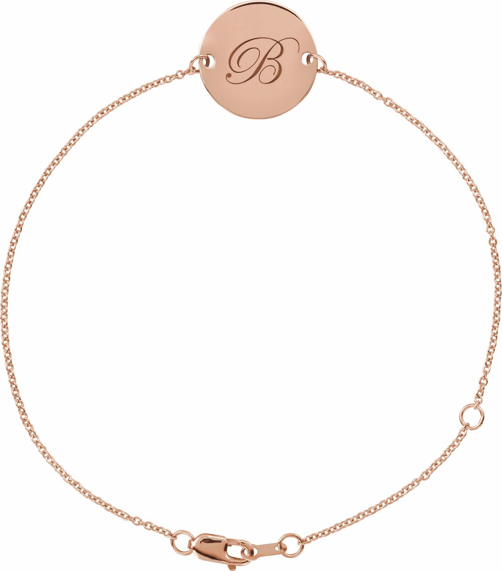 14K Rose Engravable Disc Adjustable 6 1/2-7 1/2" Bracelet