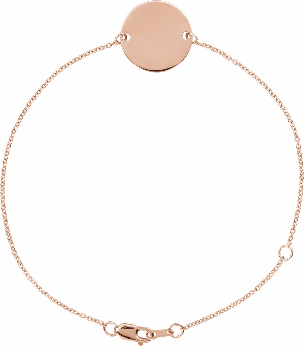 14K Rose Engravable Disc Adjustable 6 1/2-7 1/2" Bracelet