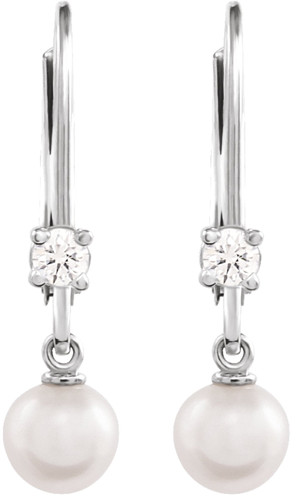 14K White Gold Cultured White Akoya Pearl & 1/8 CTW Natural Diamond Earrings