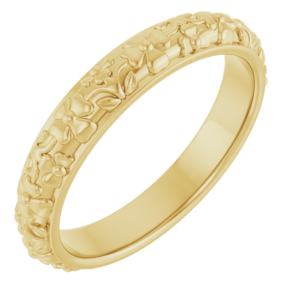 14K Yellow Gold 3.6 mm Floral Half Round Band Size 7