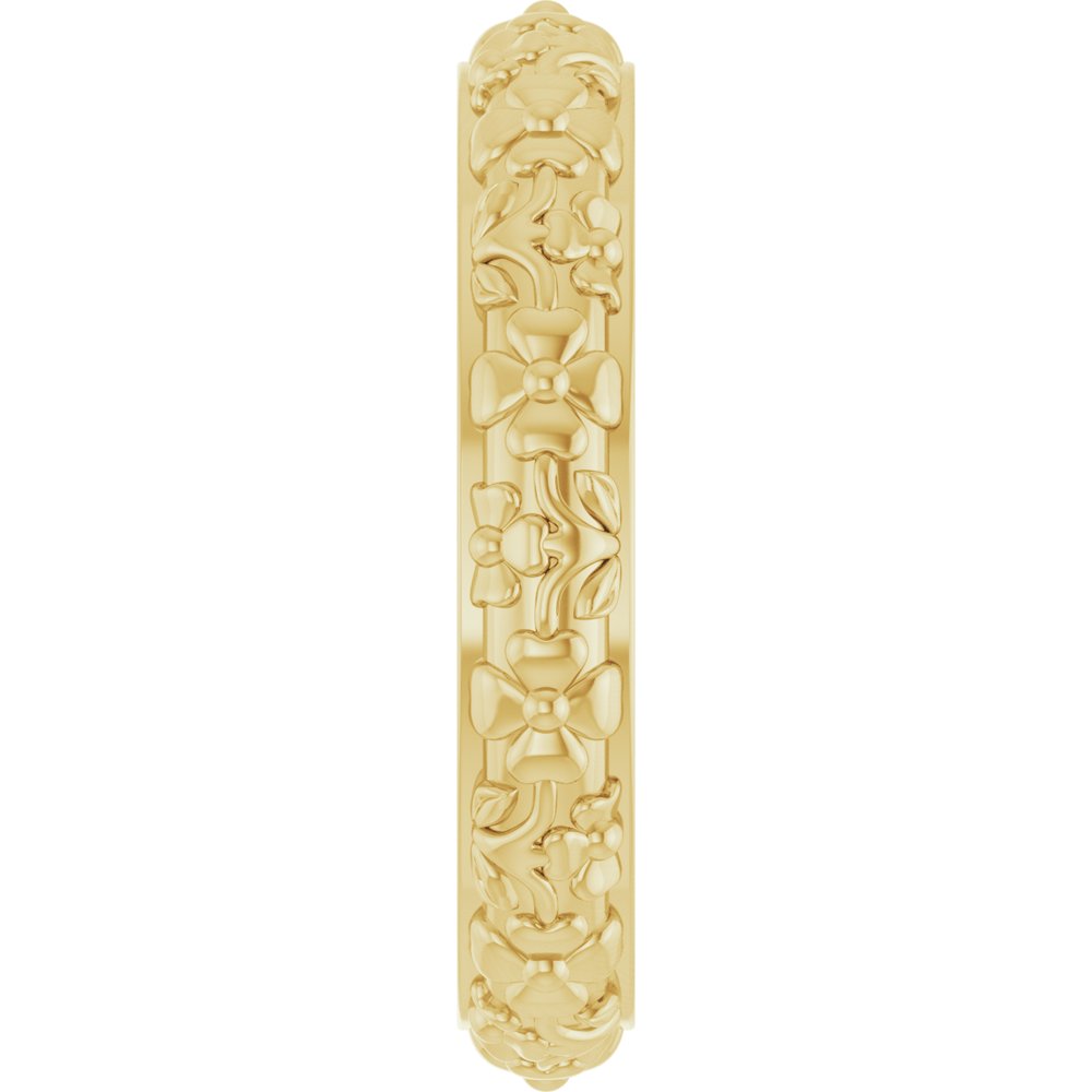 14K Yellow Gold 3.6 mm Floral Half Round Band Size 7