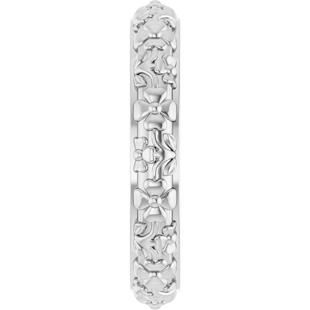 Sterling Silver 3.6 mm Floral Half Round Band Size 7