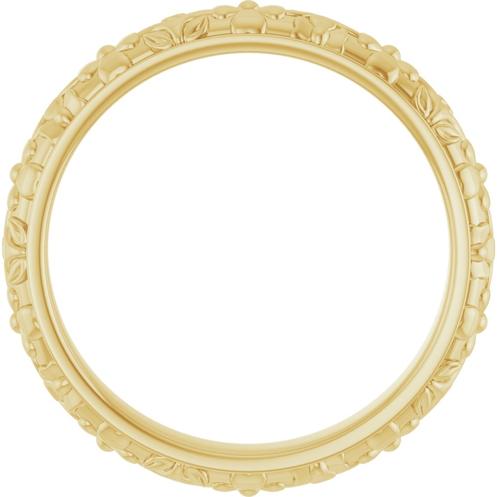 14K Yellow Gold 3.6 mm Floral Half Round Band Size 7