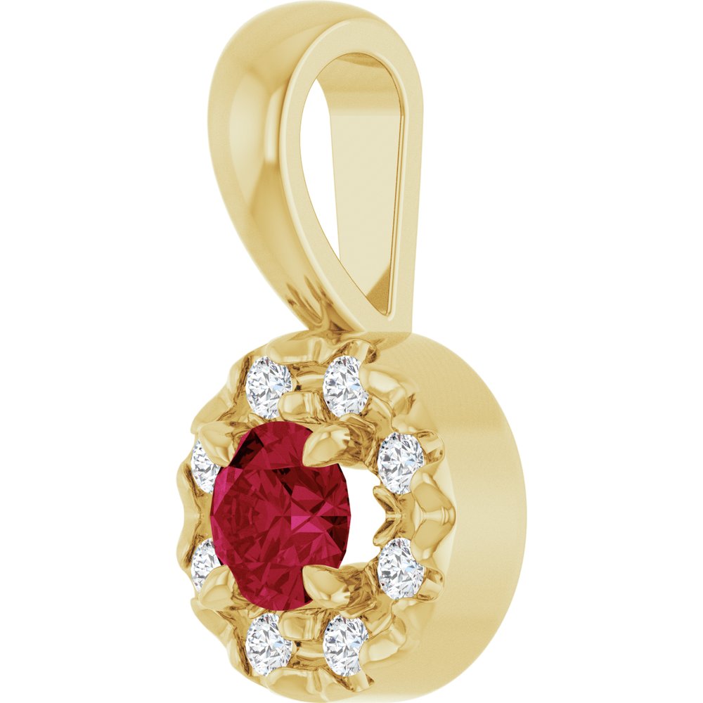 14K Yellow 3 mm Natural Ruby & .03 CTW Natural Diamond Halo-Style Pendant