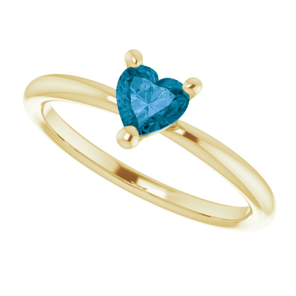 14K Yellow Gold Natural London Blue Topaz Heart Solitaire Ring