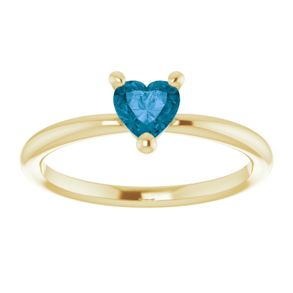 14K Yellow Gold Natural London Blue Topaz Heart Solitaire Ring