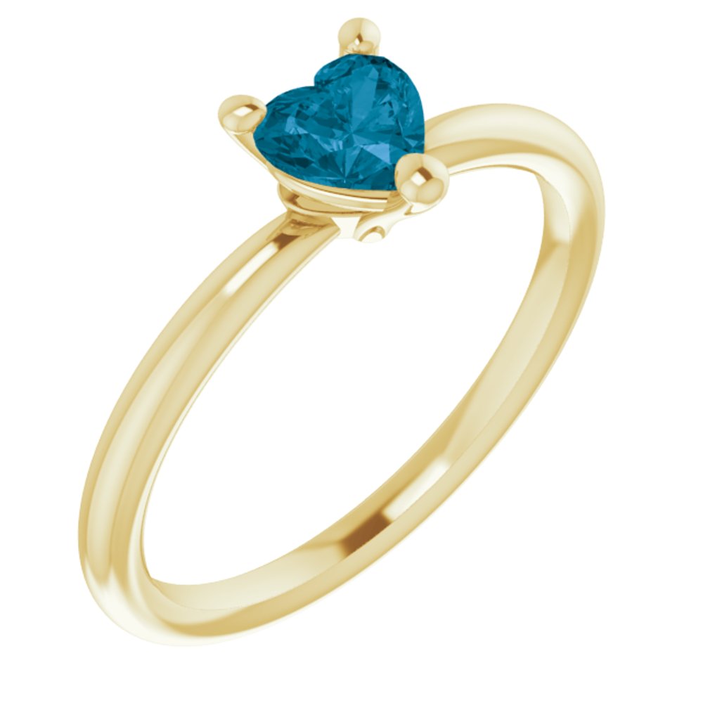 14K Yellow Gold Natural London Blue Topaz Heart Solitaire Ring