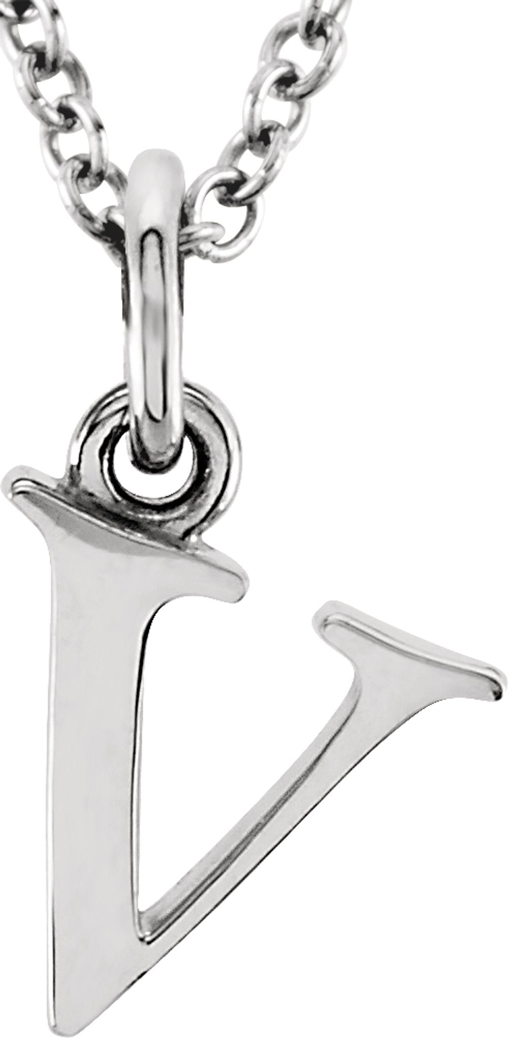 14K White Gold Lowercase Initial v 16" Necklace