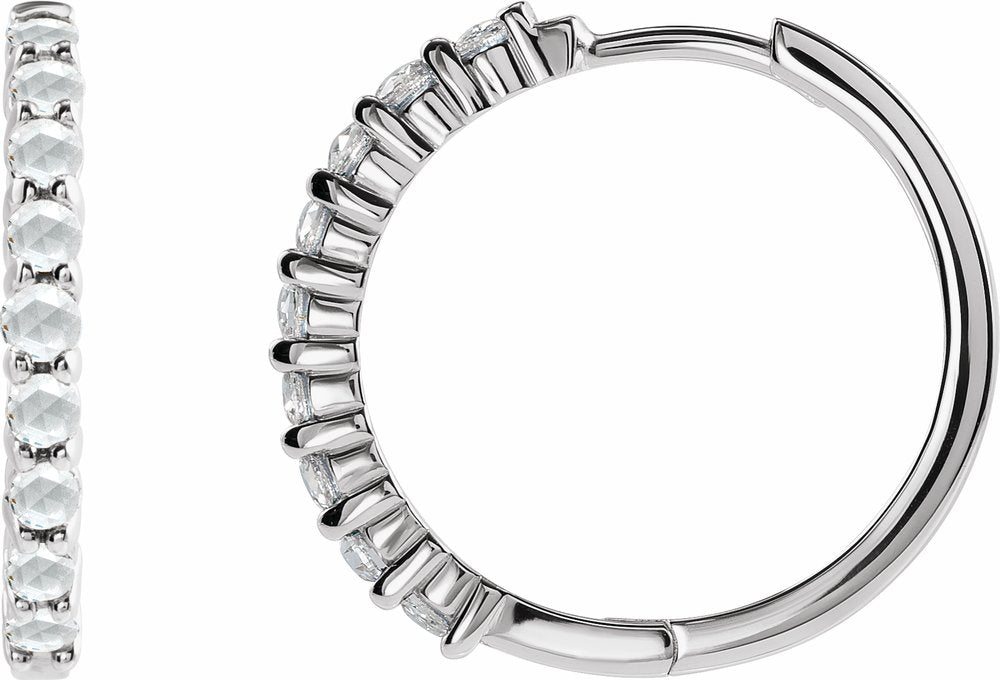 14K White Gold 1/3 CTW Rose-Cut Natural Diamond Hinged 20 mm Hoop Earrings