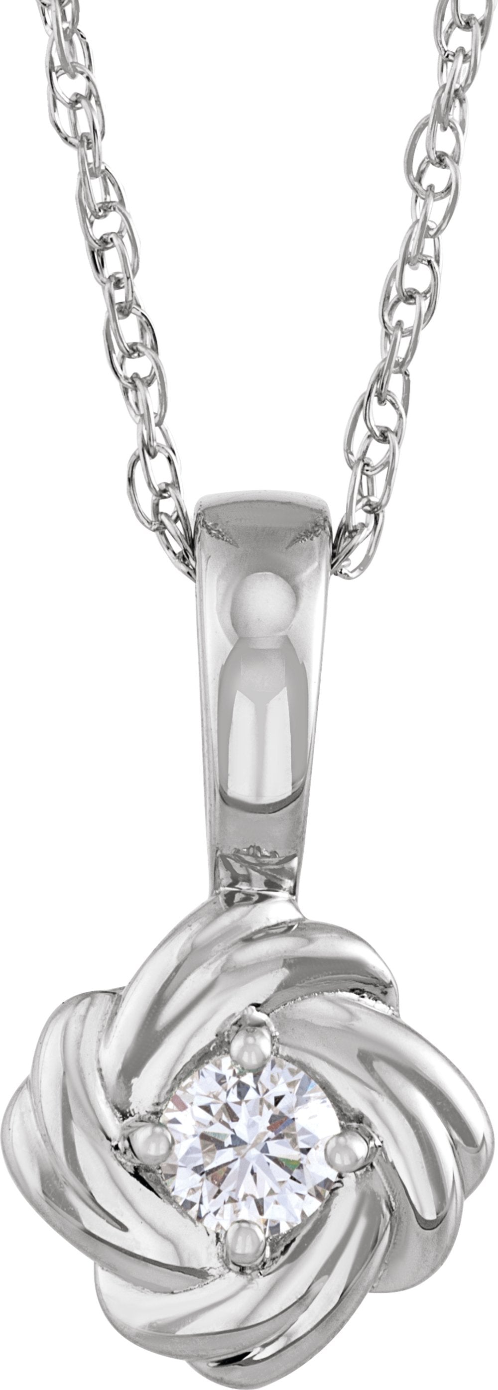 14K White Gold 1/6 CT Natural Diamond Knot 18" Necklace