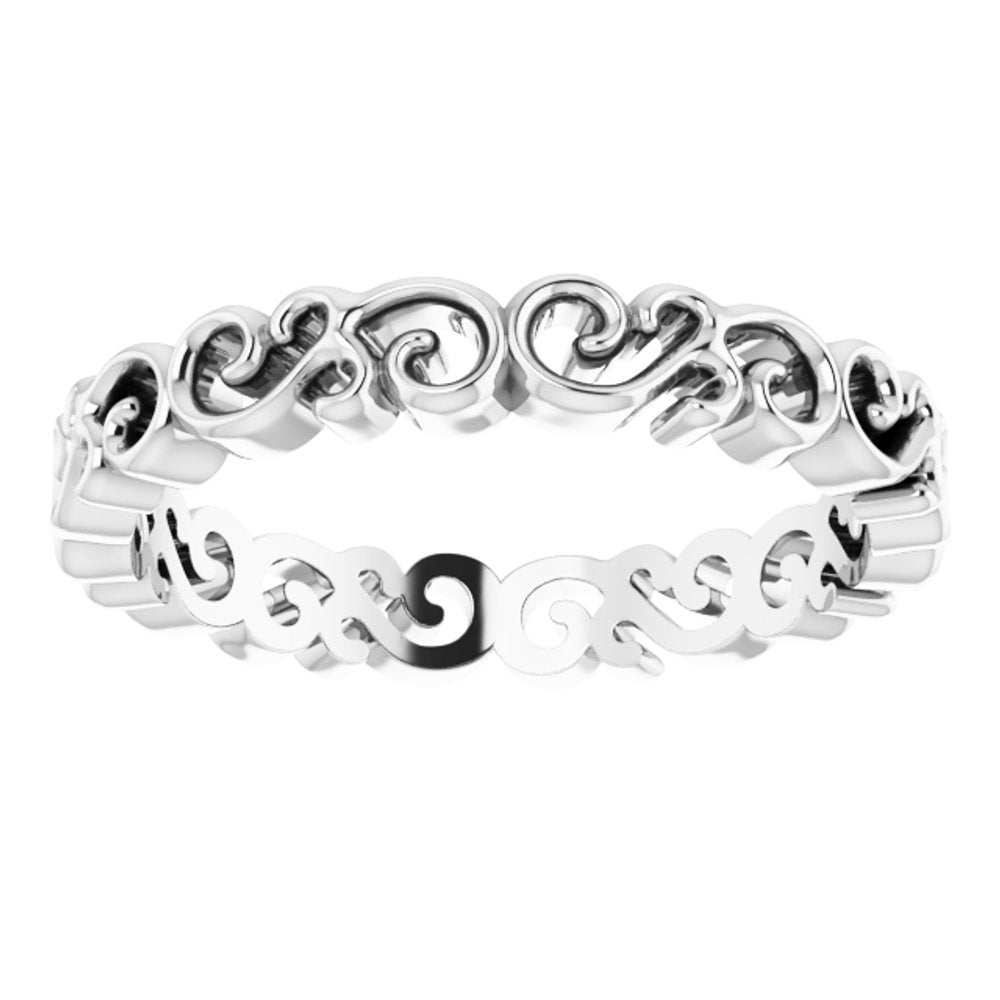 14K White Gold Open Scroll Pattern Band Size 7