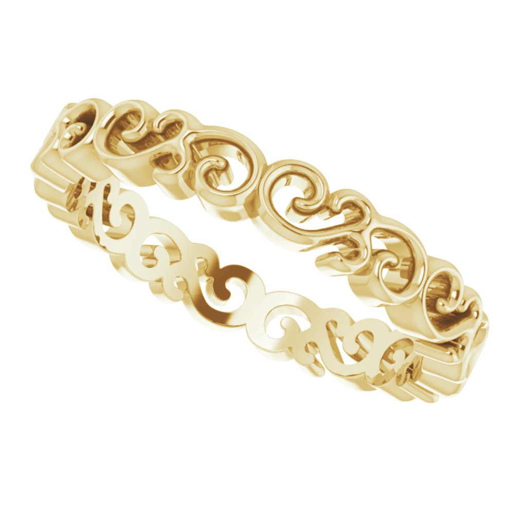 14K Yellow Gold Open Scroll Pattern Band Size 7