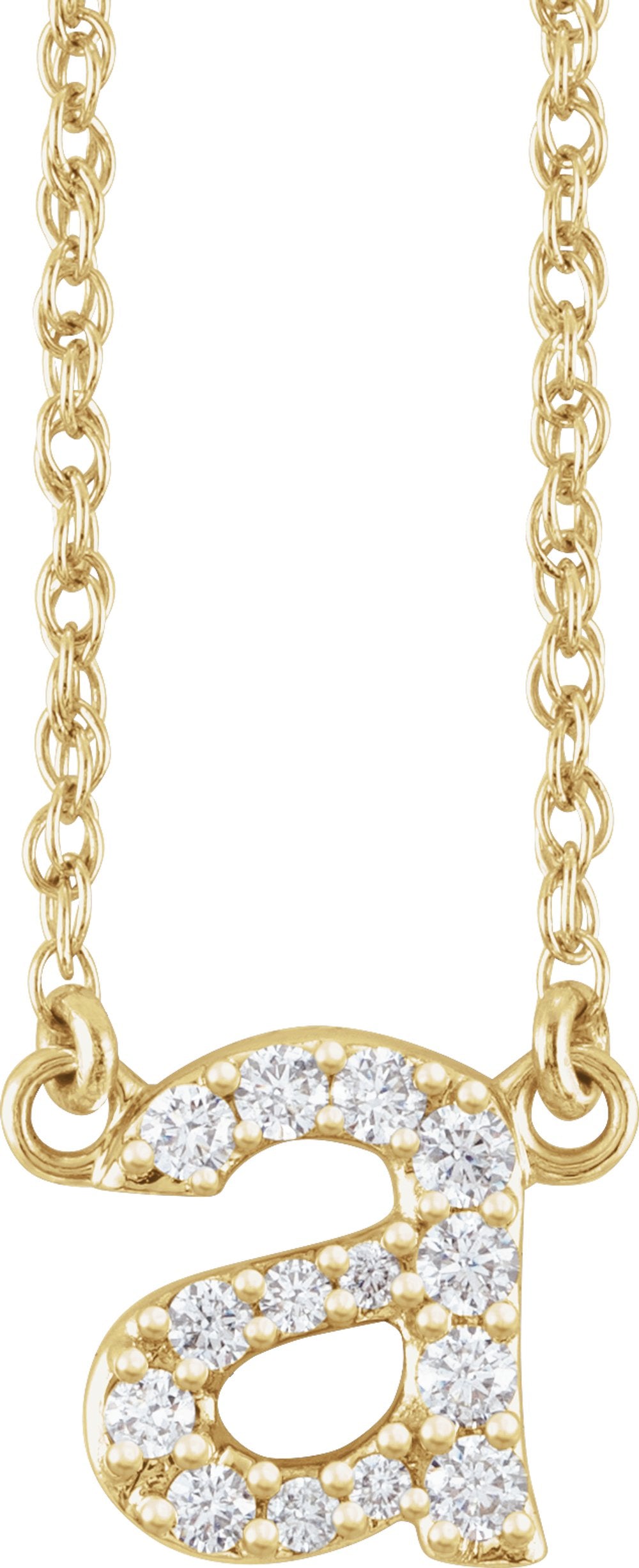 14K Yellow Gold 1/8 CTW Natural Diamond Lowercase Initial A 16" Necklace
