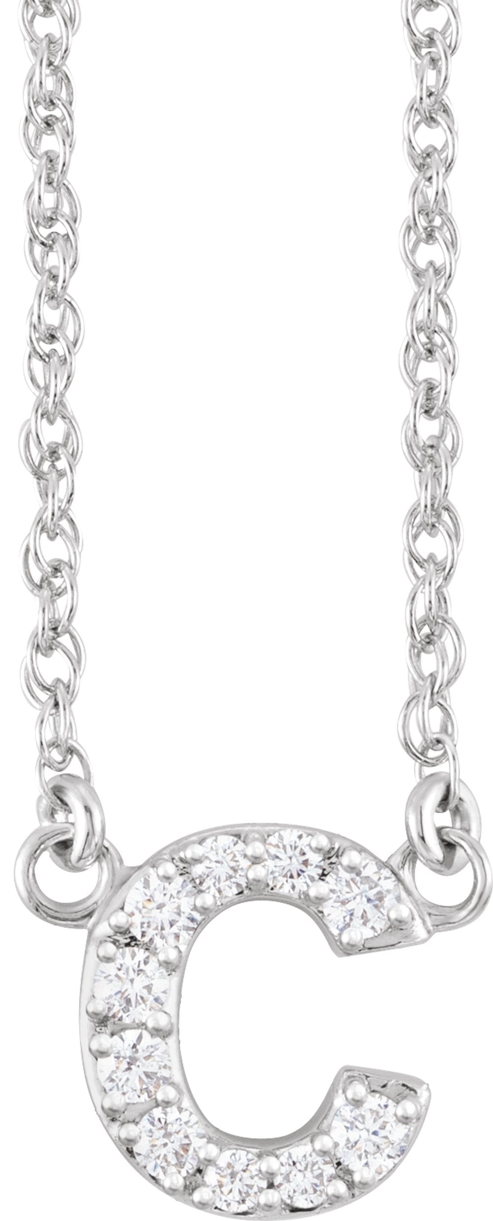 14K White Gold .07 CTW Natural Diamond Lowercase Initial C 16" Necklace