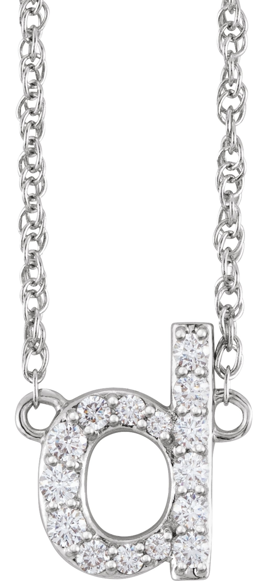 14K White Gold 1/8 CTW Natural Diamond Lowercase Initial D 16" Necklace
