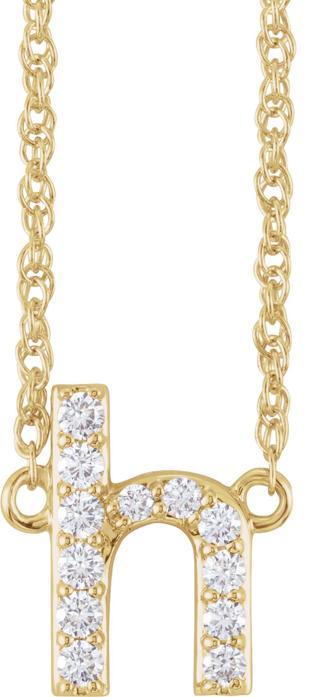 14K Yellow Gold 1/8 CTW Natural Diamond Lowercase Initial H 16" Necklace