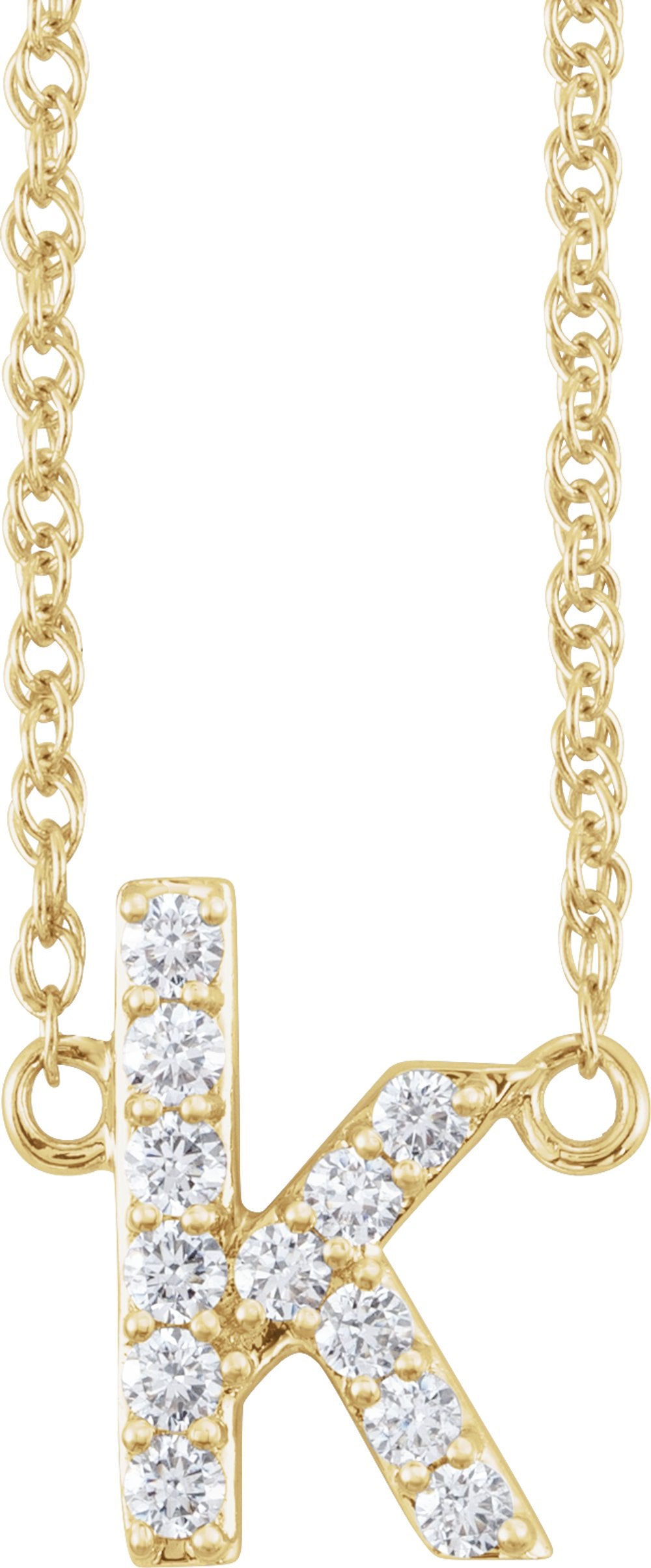 14K Yellow Gold 1/8 CTW Natural Diamond Lowercase Initial K 16" Necklace