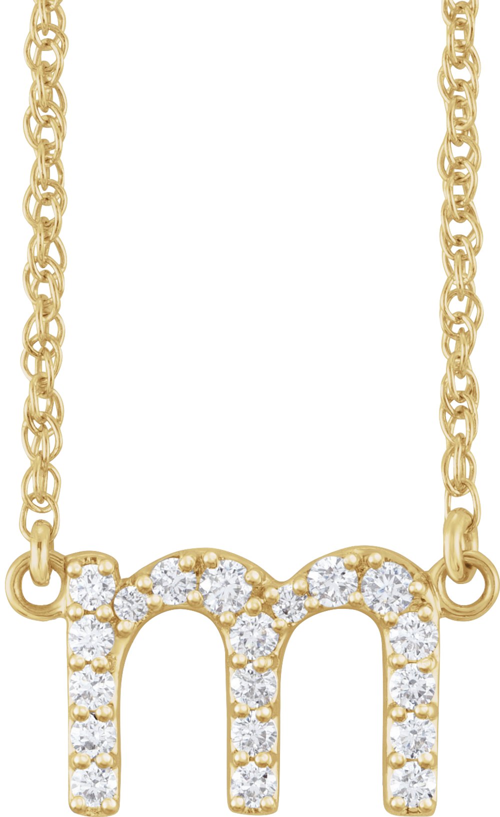 14K Yellow Gold 1/6 CTW Natural Diamond Lowercase Initial M 16" Necklace