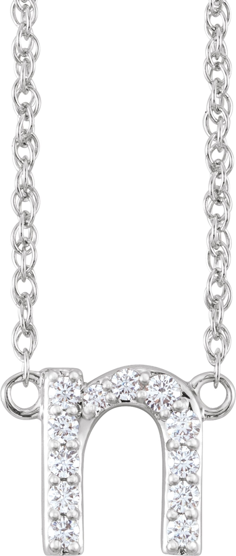 14K White Gold 1/10 CTW Natural Diamond Lowercase Initial N 16" Necklace