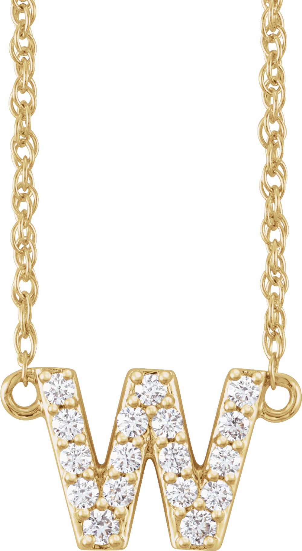 14K Yellow 1/8 CTW Natural Diamond Lowercase Initial W 16" Necklace