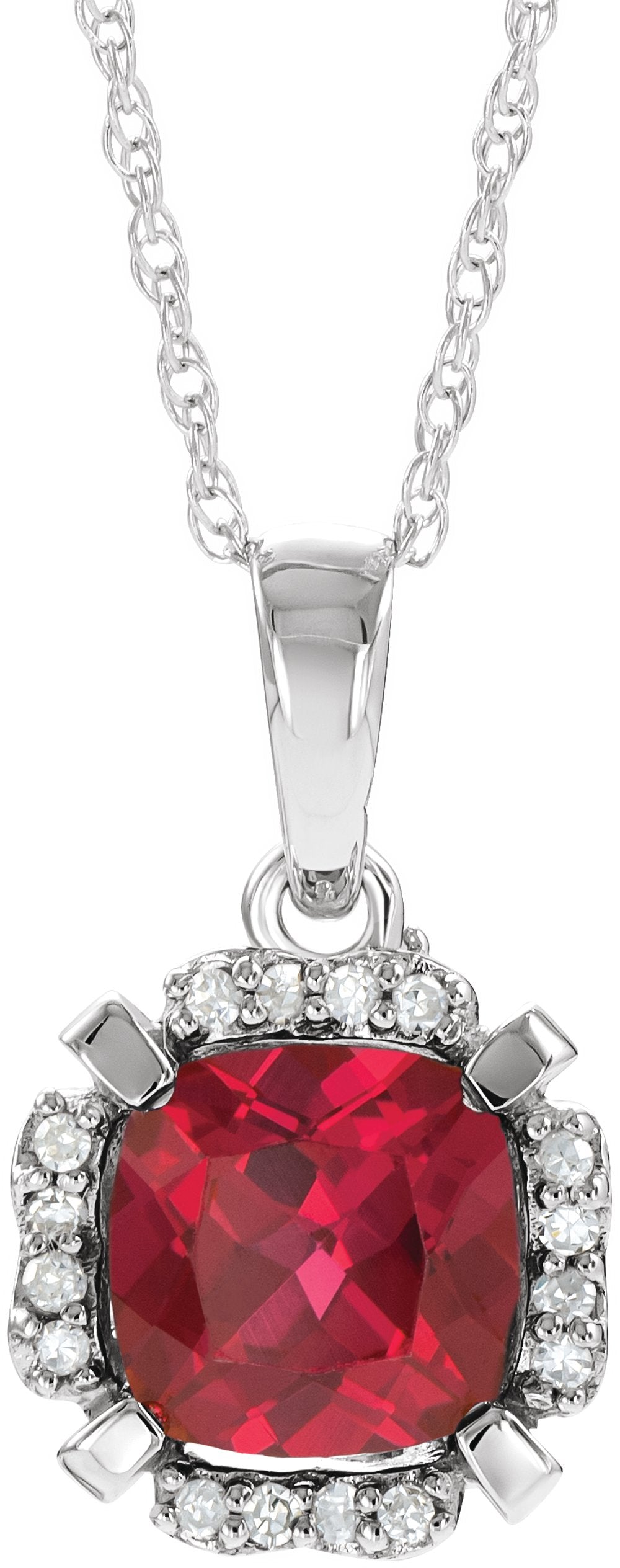14K White Gold Lab-Grown Ruby & .04 CTW Natural Diamond 18" Necklace