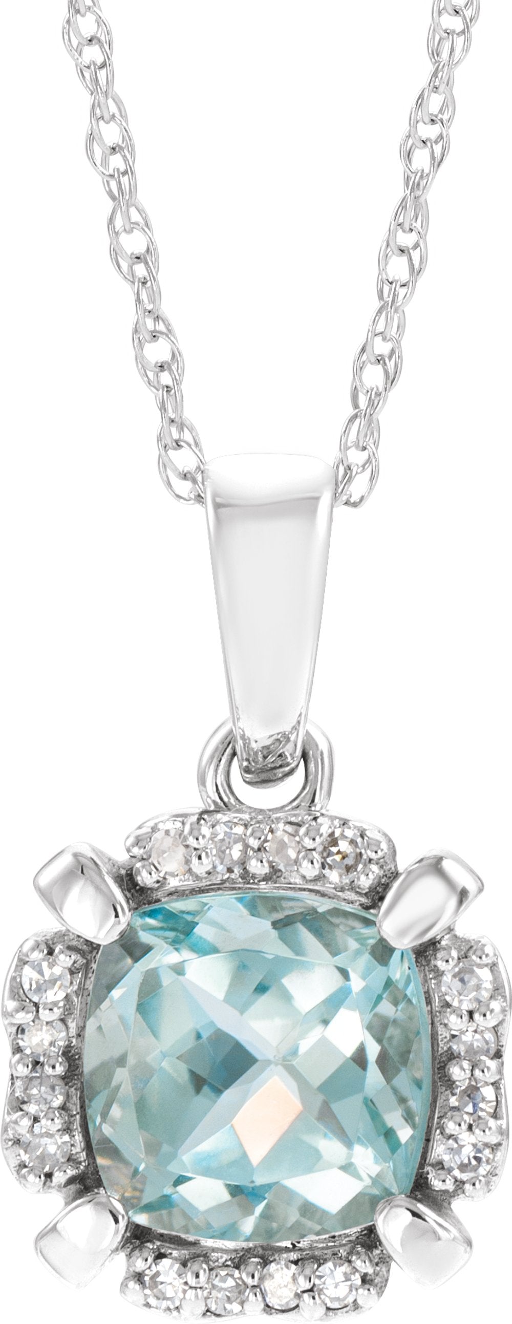 14K White Gold Natural Aquamarine & .04 CTW Natural Diamond 18" Necklace